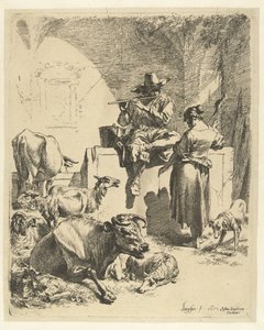Tocando la flauta Shepherd y Spinner de Nicolaes Pietersz Berchem