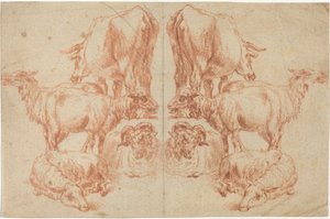 Cuatro ovejas y una vaca de Nicolaes Pietersz Berchem