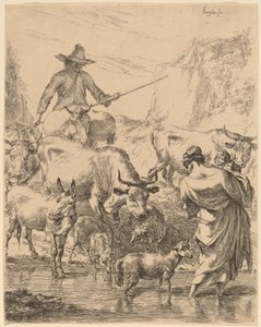 Rebaño cruzando el arroyo de Nicolaes Pietersz Berchem