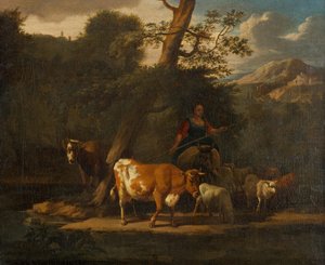 Pastora con vacas bajo un árbol de Nicolaes Pietersz. Berchem