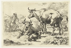 Mentir y una vaca meando Animales (título de la serie) de Nicolaes Pietersz Berchem