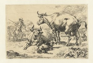 Mentir y una vaca meando Animales (título de la serie) de Nicolaes Pietersz Berchem