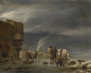 En el hielo cerca de una ciudad de Nicolaes Pietersz Berchem