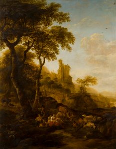 Paisaje pastoral, c.1640-83 (óleo sobre tabla) de Nicolaes Pietersz. Berchem