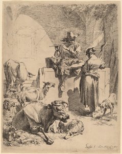 El pastor sentado en una fuente y la hilandera de Nicolaes Pietersz Berchem