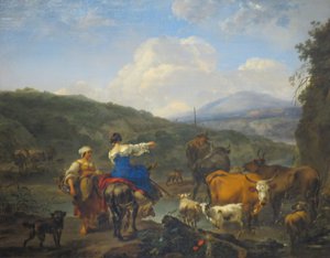 Ganado en un lugar wattering de Nicolaes Pieterszoon Berchem