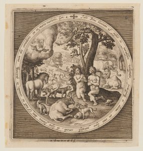 Adán y Eva en el Paraíso, desde la Creación hasta la Expulsión del Paraíso de Nicolaes de Bruyn