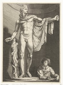 Apolo Belvedere Apollo Pythivs (título sobre el objeto) Tres estatuas antiguas en Roma después de Goltzius (título de la serie) de Nicolaes de Bruyn