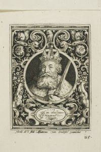 Carlomagno, lámina siete de Los Nueve Dignos de Nicolaes de Bruyn