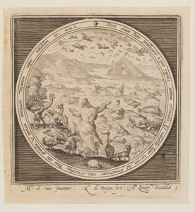 Quinto Día: La Creación de las Aves y los Peces, desde La Creación hasta la Expulsión del Paraíso de Nicolaes de Bruyn