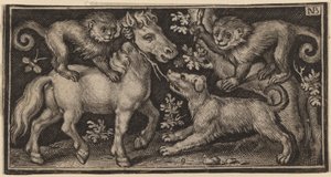 Caballo con dos monos y un perro de Nicolaes de Bruyn