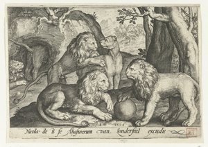 leones Animalivm qvadrvpedvm (título de la serie) Animales en paisajes (título de la serie) de Nicolaes de Bruyn