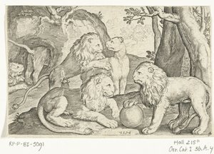 leones Animalivm qvadrvpedvm (título de la serie) Animales en paisajes (título de la serie) de Nicolaes de Bruyn