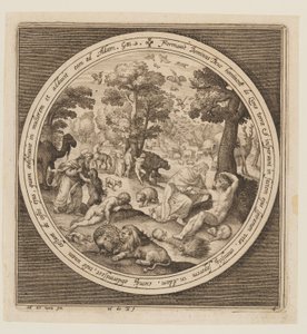Sexto Día: La Creación de los Animales, Adán y Eva, desde La Creación hasta la Expulsión del Paraíso de Nicolaes de Bruyn
