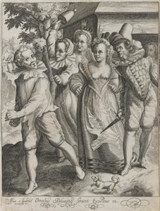 El hijo pródigo es expulsado de una taberna, lámina 4 de La historia del hijo pródigo de Nicolaes de Bruyn