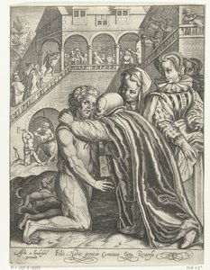Regreso a casa del hijo pródigo Filio habet conuiuia laeta Reuerso (título sobre objeto) Cuento del hijo pródigo (título de la serie) de Nicolaes de Bruyn