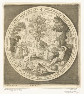Sexto día de la creación: Dios crea los animales y Adán y Eva Desde la creación hasta la expulsión del paraíso (título de la serie) de Nicolaes de Bruyn