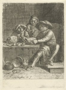 Granjeros en una mesa con pan de Nicolaes van Haeften