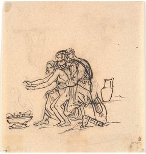 Anacreonte y Amarilis calentando las manos sobre un brasero de Nicolai Abildgaard