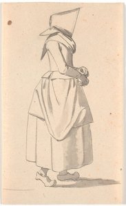 Una campesina caminando en perfil hacia la derecha, con un gran paquete en la cabeza de Nicolai Abildgaard
