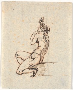 Una mujer desnuda sentada, mirando hacia la izquierda, con la mano derecha levantada de Nicolai Abildgaard