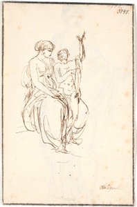 Una joven sentada con un niño desnudo de pie levantando un brazo de Nicolai Abildgaard
