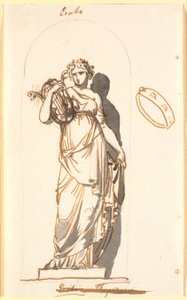 Erato, musa de la poesía amorosa, como estatua en un nicho de Nicolai Abildgaard