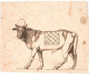 Representación de un apis antiguo, mirando hacia la izquierda con la cabeza de frente de Nicolai Abildgaard