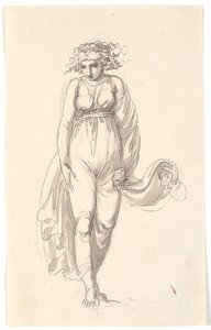 Figura femenina de frente, con la ropa presionada como por el viento de Nicolai Abildgaard