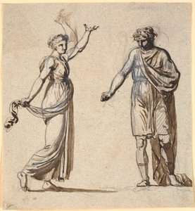 Hombre y mujer con trajes antiguos