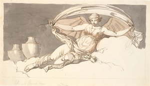 La noche, una mujer descansando con alas de murciélago de Nicolai Abildgaard