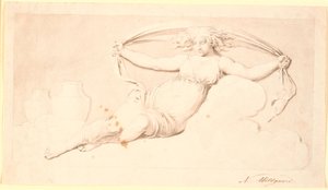 La noche, una figura femenina descansando. Ejecutado como grisalla. Misma composición que Td 542,38 pero sin alas y con el cabello suelto de Nicolai Abildgaard