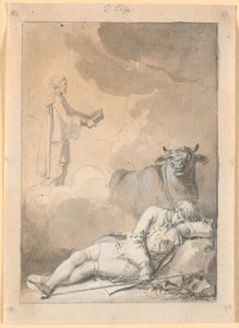 Niels Klim escucha en sueños al sacristán en la iglesia de Fane de Nicolai Abildgaard