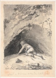 Niels Klim arrastrándose en la cueva de Nicolai Abildgaard