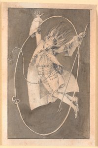El descenso de Niels Klim; a su alrededor flota una rosquilla de comino de Nicolai Abildgaard