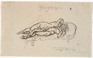 Odiseo y Calipso, acostados desnudos en un lecho