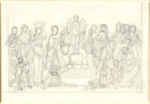 Ofrenda a Amor. El Amor alado en un pedestal, rodeado de numerosas figuras de Nicolai Abildgaard