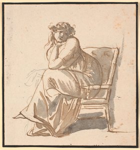 Retrato de la segunda esposa del artista Juliane Marie Abildgaard, nacida Ottesen, embarazada, sentada en un sillón con la barbilla apoyada en la mano y el codo en la rodilla de Nicolai Abildgaard