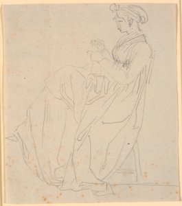 Retrato de perfil de la segunda esposa del artista Juliane Marie Abildgaard nacida Ottesen, sentada con costura, figura completa de Nicolai Abildgaard