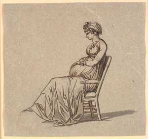 Retrato de perfil de la segunda esposa del artista, sentada en un sillón, embarazada de Nicolai Abildgaard
