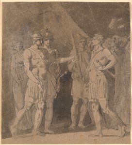 Escena de "El triunvirato" de Voltaire, posiblemente acto 1, escena 4