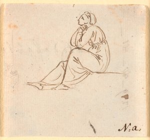 Figura femenina sentada de perfil hacia la izquierda de Nicolai Abildgaard