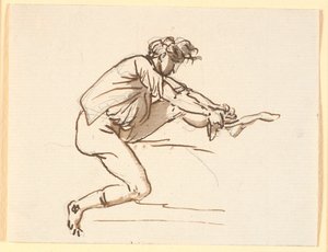 Hombre sentado poniéndose un calcetín de Nicolai Abildgaard