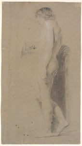 Modelo masculino de pie. Perfil izquierdo. Apoyado en un pedestal alto. Brazo derecho extendido de Nicolai Abildgaard