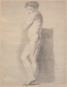 Modelo de pie. Perfil izquierdo. Brazos cruzados sobre el pecho. Pies cruzados de Nicolai Abildgaard