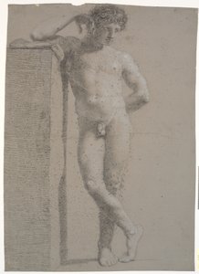 Modelo de pie. Vista frontal. Brazo derecho apoyado en un pedestal alto. Piernas cruzadas de Nicolai Abildgaard