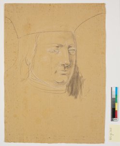 Estudio de la cabeza de Christian I en Christian I eleva Holstein a ducado de Nicolai Abildgaard