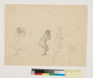 Estudios de cabezas y figuras, incl. una figura masculina representada tres veces