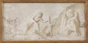 Tetis sumergiendo a su hijo Aquiles en el río Estigia para hacerlo invulnerable de Nicolai Abildgaard