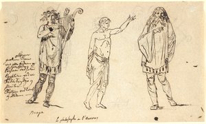 Tres figuras masculinas. La de la izquierda se parece a la figura de Braga en la hoja anterior de Nicolai Abildgaard